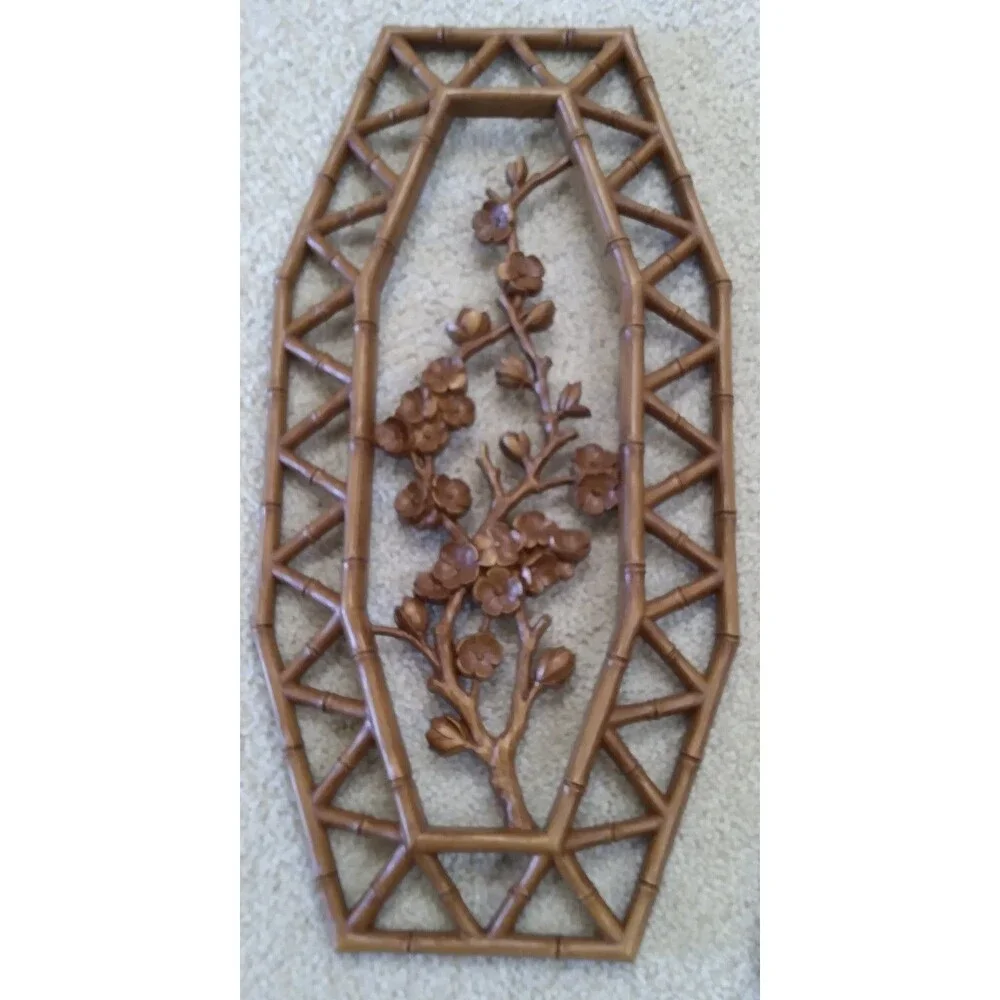 Homco Bamboo Flower Wall Plaques/Wall Hangings